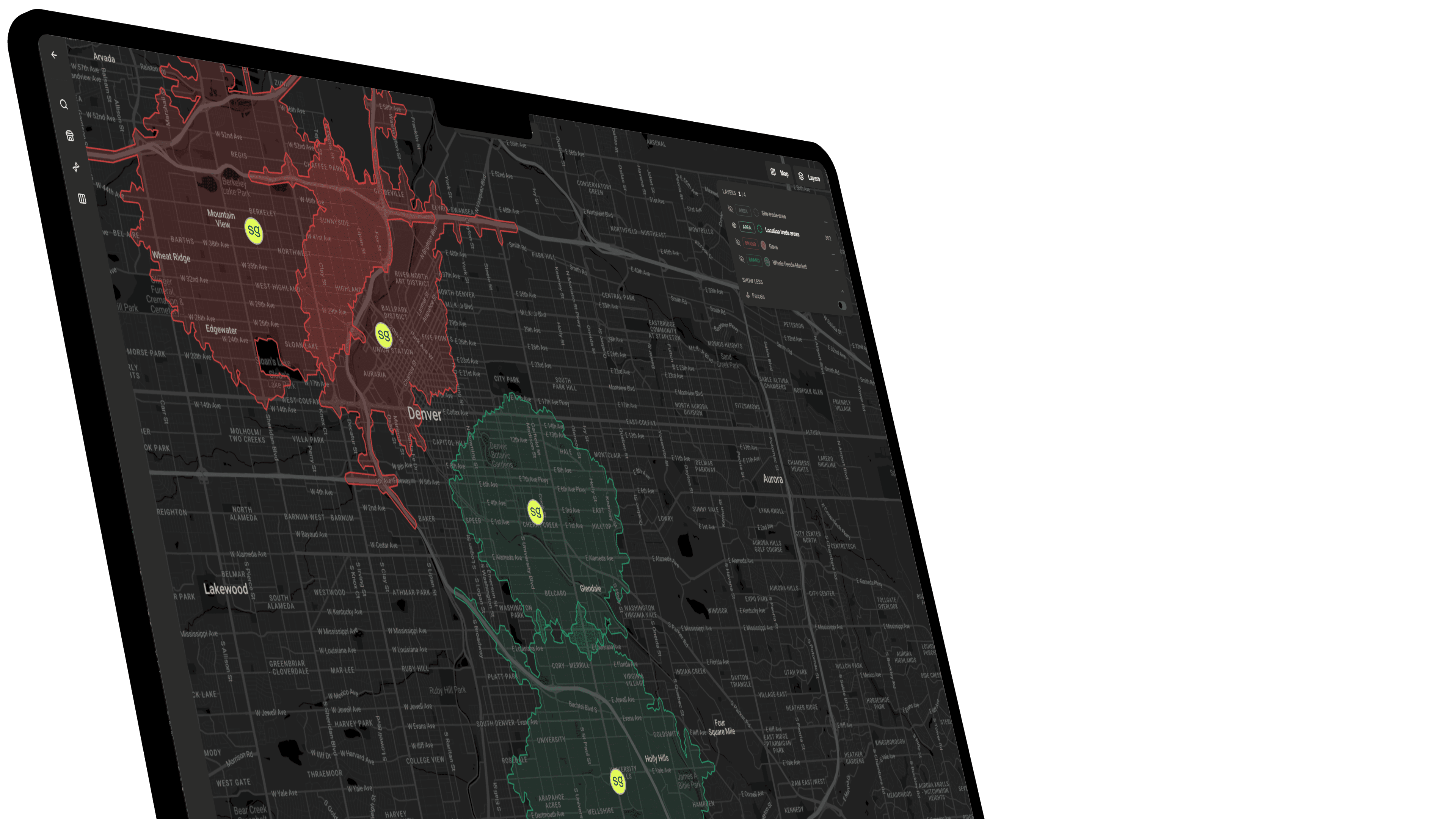 Trade area overlap visualization in perspective